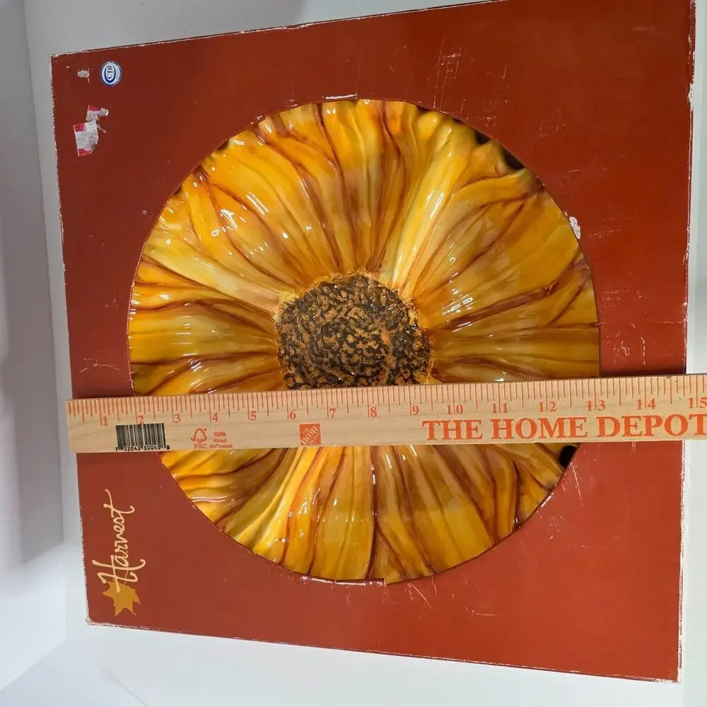 Harvest Sunflower 4-Section Ceramic Divided Serving Dish 15in Original Box